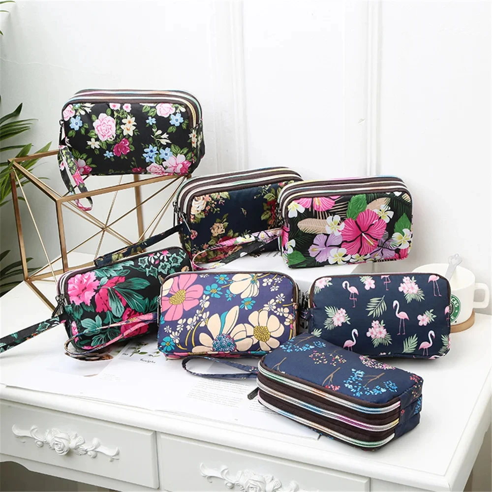 3 Zipper Waterproof Purse Cell Pouch Handbag Wallet Wristlet Bag Women's Fabric Coin Purse Bag Mobile Wallet Clutch Bag