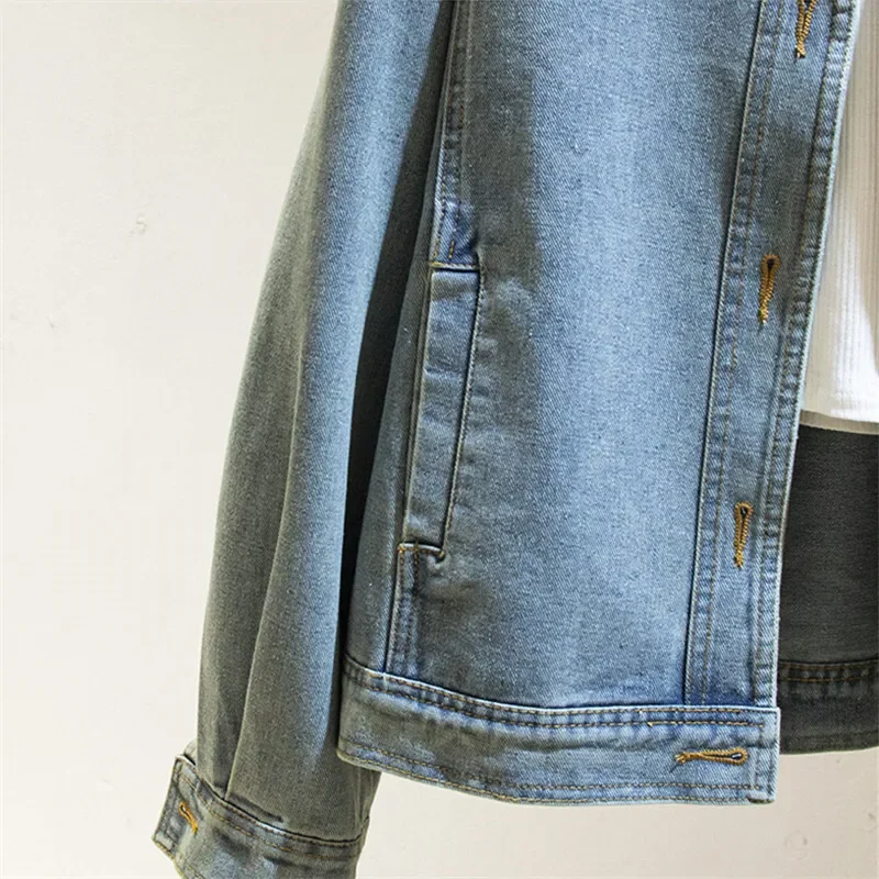 Vintage Blue Stand Collar Denim Jackets Women Loose Short Cowboy Outerwear Spring Autumn Long Sleeve Jeans Jacket Coat Female