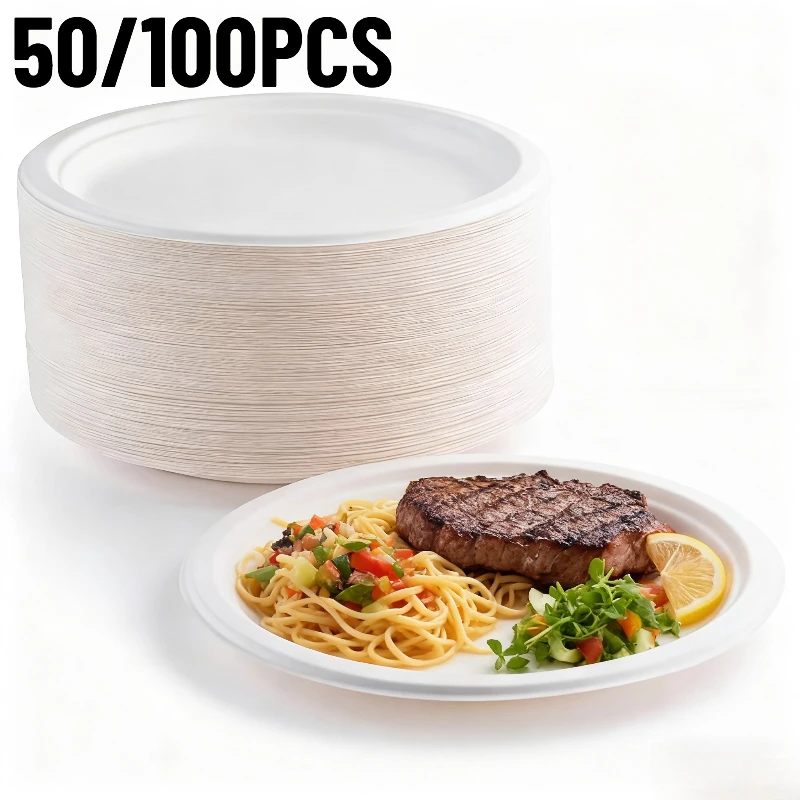 50/100PCS Piatti di carta bianchi/marroni Piatti di carta usa e getta impermeabili resistenti all'olio adatti per la tavola rotonda della festa di compleanno