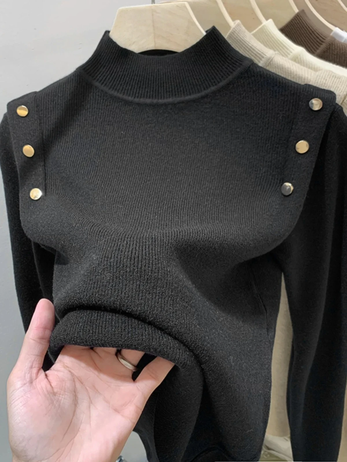 

Button Turtleneck Knitted Women Sweater Pullovers Autumn Winter Basic Women Sweaters Fit Soft Warm Tops