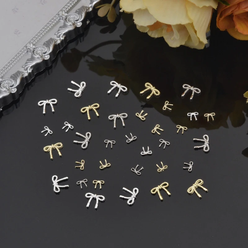 Gold Silver Flowers Manicure Accessories Nail Rhinestones Nail Art Jewelry Bow Nail Decorations 3D Nail Art Drills