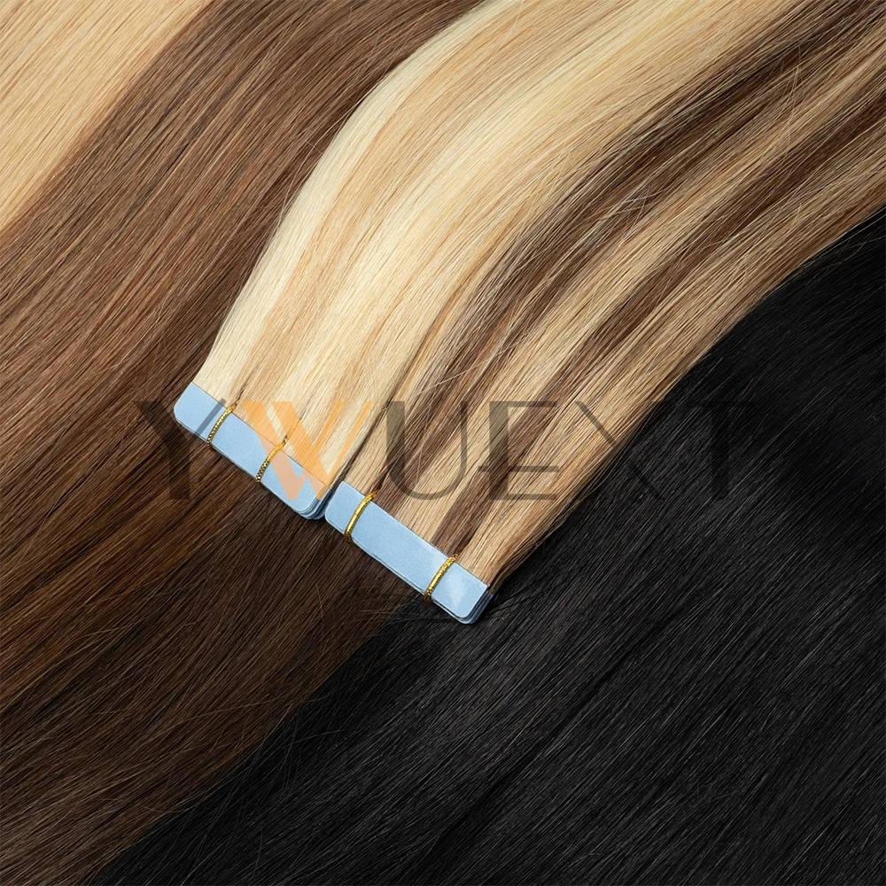 شريط شعر بشري حقيقي في ملحقات 12 ''-24'' شعر طبيعي مستقيم عالي الضوء بدون خياطة على شريط مزدوج الجوانب 20 قطعة 30 جرام/الحزمة