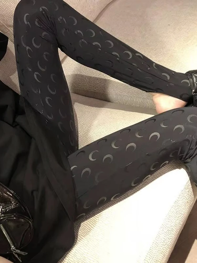 Fashion High Street Casual Women's High Waist Printed Bottom Pants New Women Reflective Tight Elastic Outerwear Pants