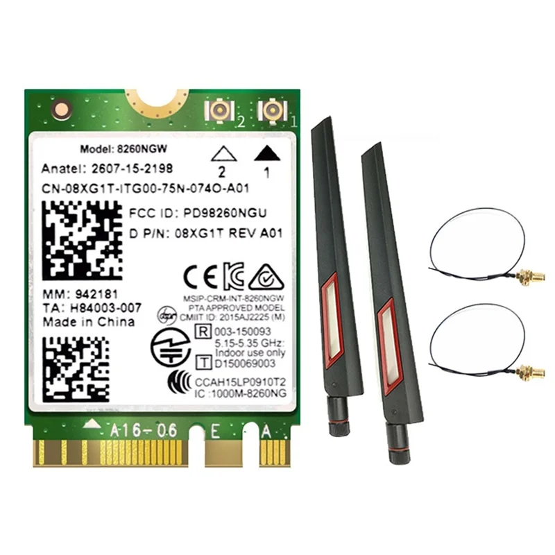 

New--Bluetooth 4.2 AC8260 NGFF M. 2 Wifi Card+ 2X10DB Antenna 2.4G/5Ghz 867M 8260 8260NGW Wireless Card Module
