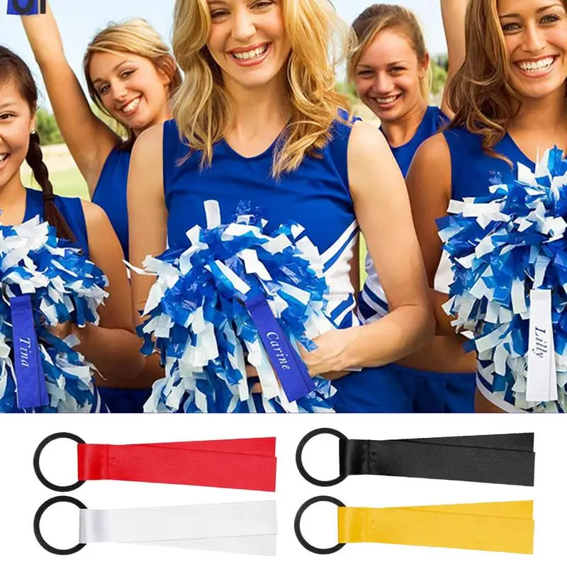 Cheerleading Name Tags Cheerleader Pom Poms Labels Ribbon Soft Cheerleading Name on Blank Ribbon Tags with Band for Text Slogan