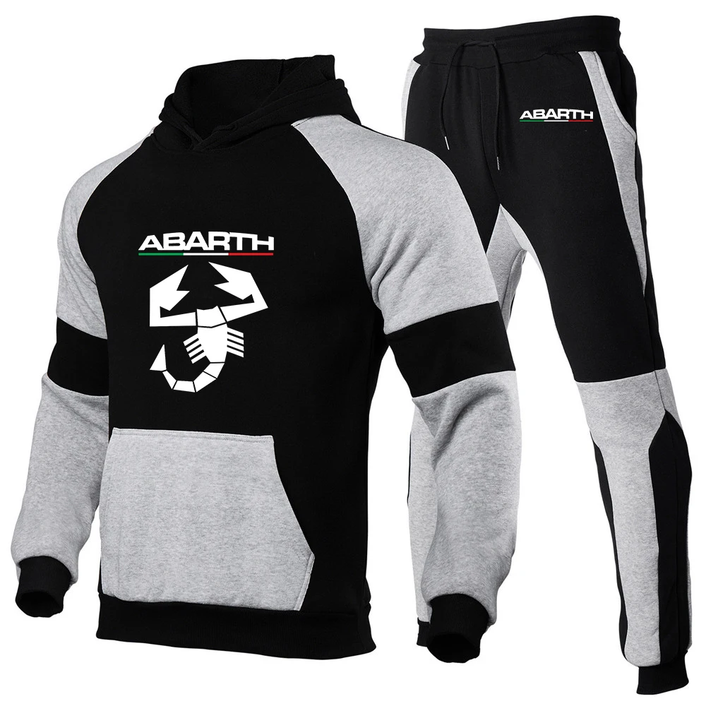 2023 New Abarth Autumn Winter Thick Men Sports Suit Tracksuit Hooded Sportswear Zipper Cardigan Hooded Woolen Pants Casual Set