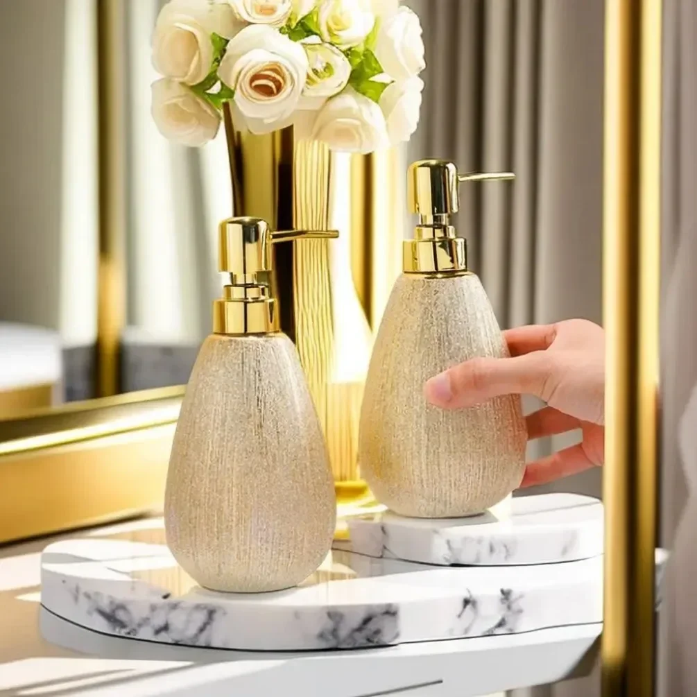 Ceramic  Soap Dispenser Shampoo Bottle Gold Toilet Shampoo Sanitizer Bottles Bathroom Accessories 400ml Tube Soap Press Pump Jar