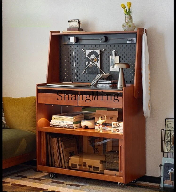 

FG Second-Hand Solid Wood Movable Sideboard with Wheels Sofa Side Cabinet Integrated Storage Cabinet