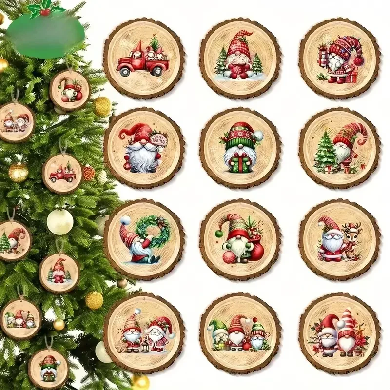 مجموعة تزيين العطلات الخشبية المصنوعة يدويًا من سلسلة سانتا كلوز 12/24 - الهدية المثالية لتزيين المنزل والحديقة