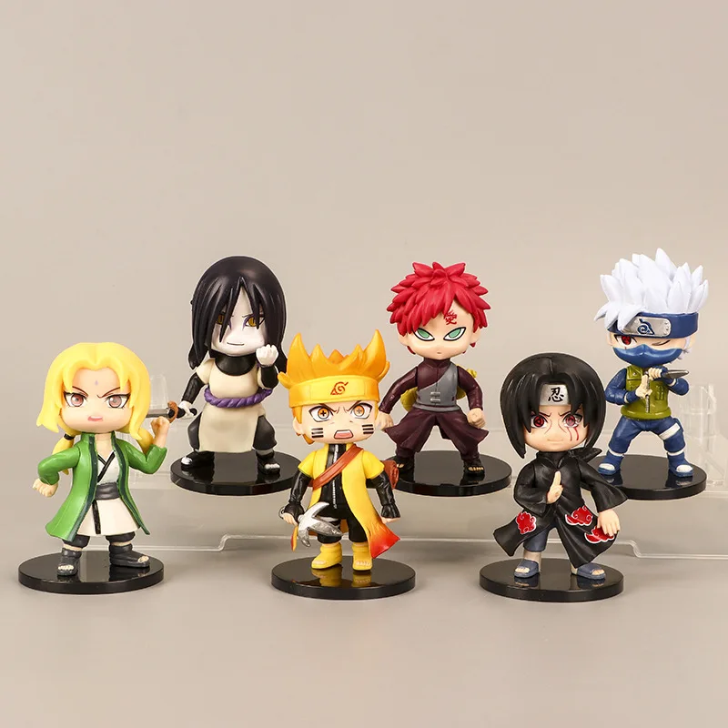 

6Pcs/Set Kawaii Mini NARUTO Figure Kakashi Itachi Gaara Q Verison PVC Model Home Desktop Ornament Toys Accessories Children Gift