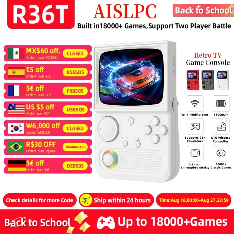 

R36T Retro TV Handheld Game Console EmuEMEC System 18000+ Games 3.5 Inch IPS HD Screen 18000+Games Portable Pocket Video Console