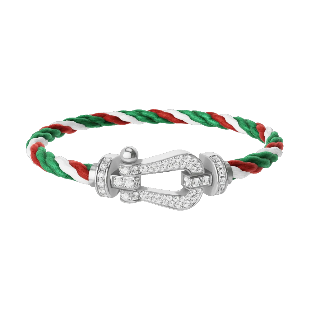 

925 sterling silver, white diamond paired with double-color rope, horseshoe-shaped bracelet, size L