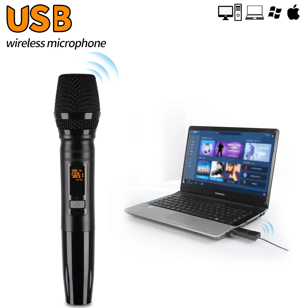 USB Wireless Microphone for Computer, UHF Handheld Dynamic Microphone, Suitable for Podcasting Karaoke Recording Games Singing