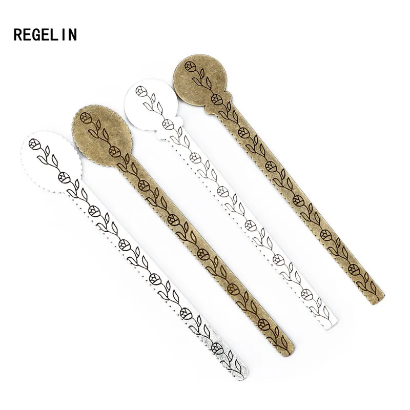 REGELIN 5 개/몫 빈티지 스타일 수제 눈금자 북마크 카보 숑 기본 북마크 설정 20mm/18x25mm DIY 찾기