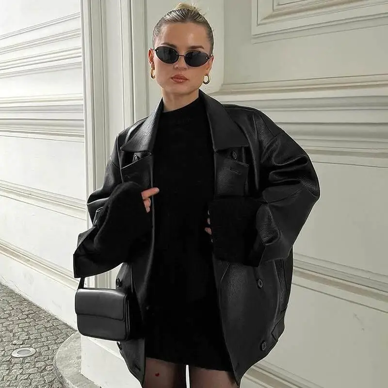

Retro Brown Leather Coat Q 43429 Women's Fashion Spring Season Sleeveless Princes Sleeve Baseball Collar Matte Finish