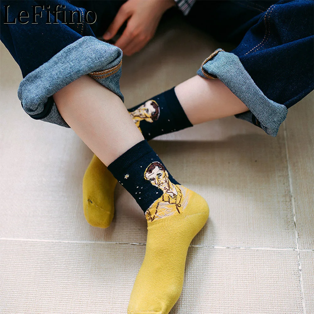 Korea Fashion Women Socks Ukraine Elegant Happy Cotton Sock Van Gogh/Picasso Famous Oil Painting Creative Knit Art Socks Ne56430