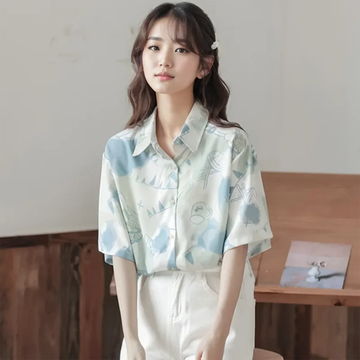 

Summer Print Shirts For Women 2025 New Short Sleeve Button Up Versatile Casual Tops Niche Simple Design Clothes Ladies Daily Top