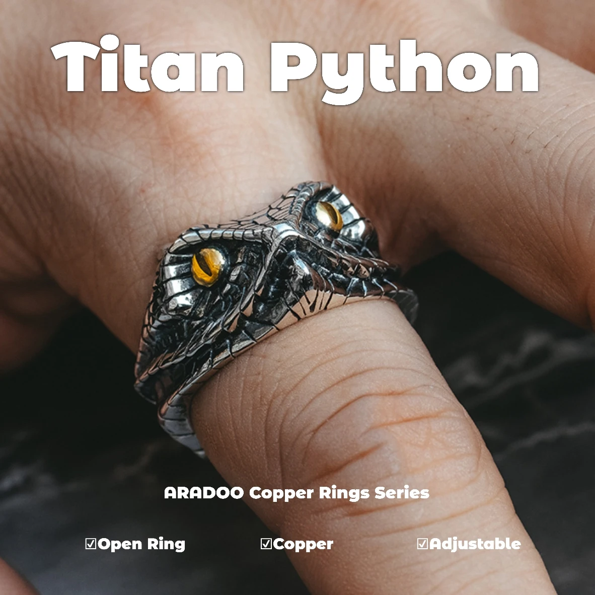 Python Hip-hop Punk S925 Men's Open Adjustable Rings