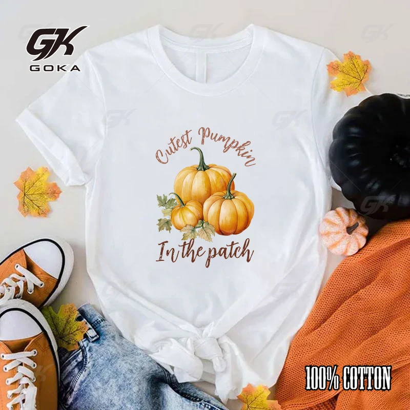 Hot Fall Cutest Pumpkin In The Patch Graphic Short Sleeve T-Shirts For Women Men Shirts Loose T-Shirt Casual Summer T-Shirts