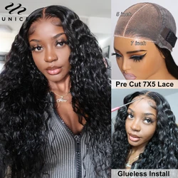 UNice Water Wave 7x5 Lace Closure Glueless Wig Human Hair Ready To Wear Pre Cut Pre Bleached Pre Plucked Human Hair Lace Wig