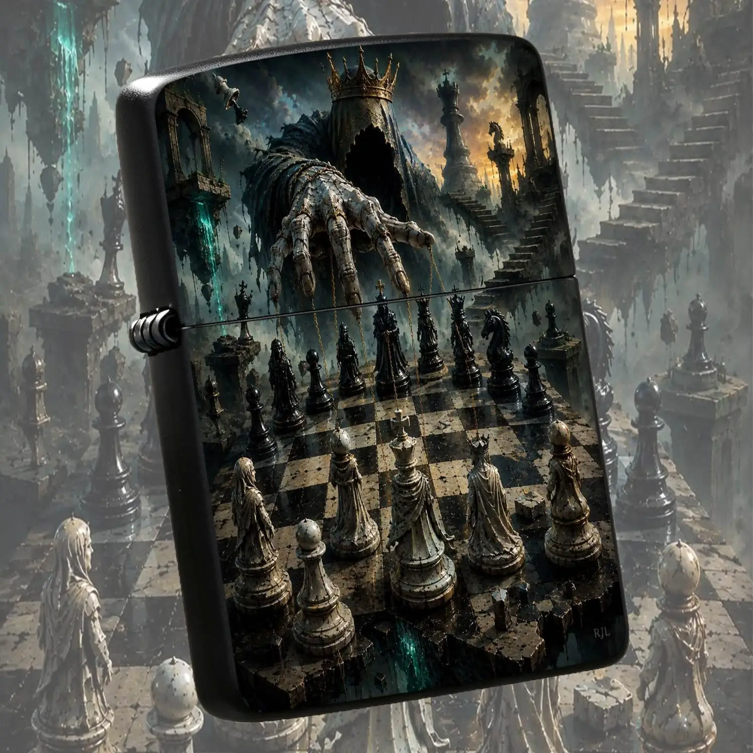Surreal Dark Giant Chess Master Pattern Lighter, Fantasy Checkerboard Themed Art Decor, Creative Exquisite Practical Accessory for Daily Use, Gifting, Party, Outdoor and All Scenarios  A Humorous And Interesting Lighter