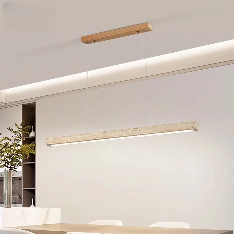 

Подвесной светильник Wabi Sabi из камня и дерева, длинная линейная светодиодная лампа для создания атмосферного освещения в ресторанах, офисах и гостиных в стиле дзен