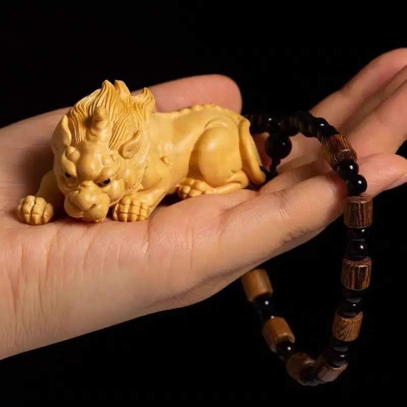 

Natural boxwood carvings Pixiu Attracting wealth ornament solid wood carve handles piece handicrafts creative gifts