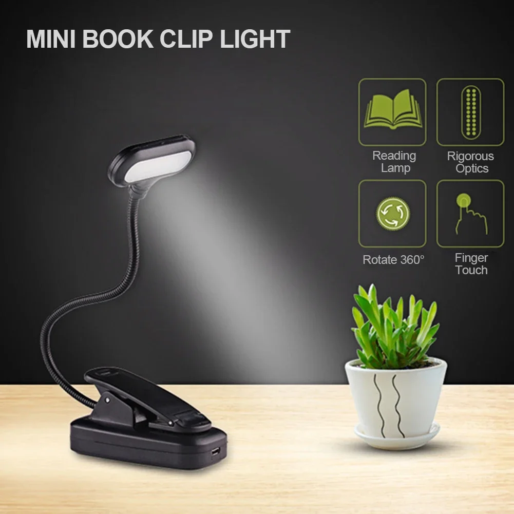 Mini LED Book Light--Clip-On Desk Lamp--Battery Powered or USB Charging Night Light 2