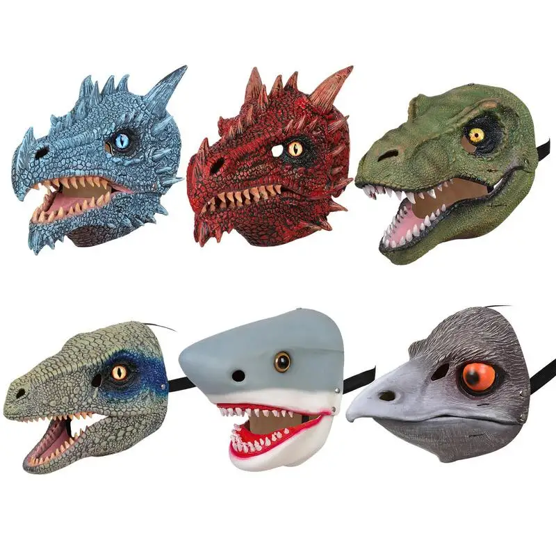 Dragon Dinosaur Mask Open Mouth Latex Horror Dinosaur Headgear Dino Mask Party Cosplay Costume Scared Halloween Mask