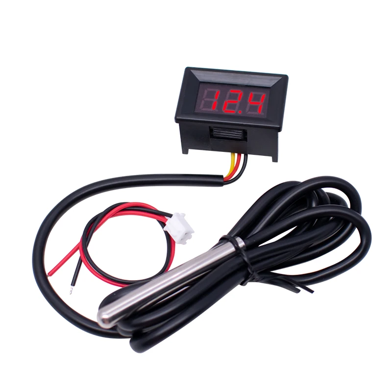Cyfrowy termometr DS18B20 wodoodporny czujnik temperatury IC Tester wyświetlacz LED DC4-28V -50 ~ 125 celsjusza 0.36 Cal czerwony niebieski — zdjęcie produktu 3