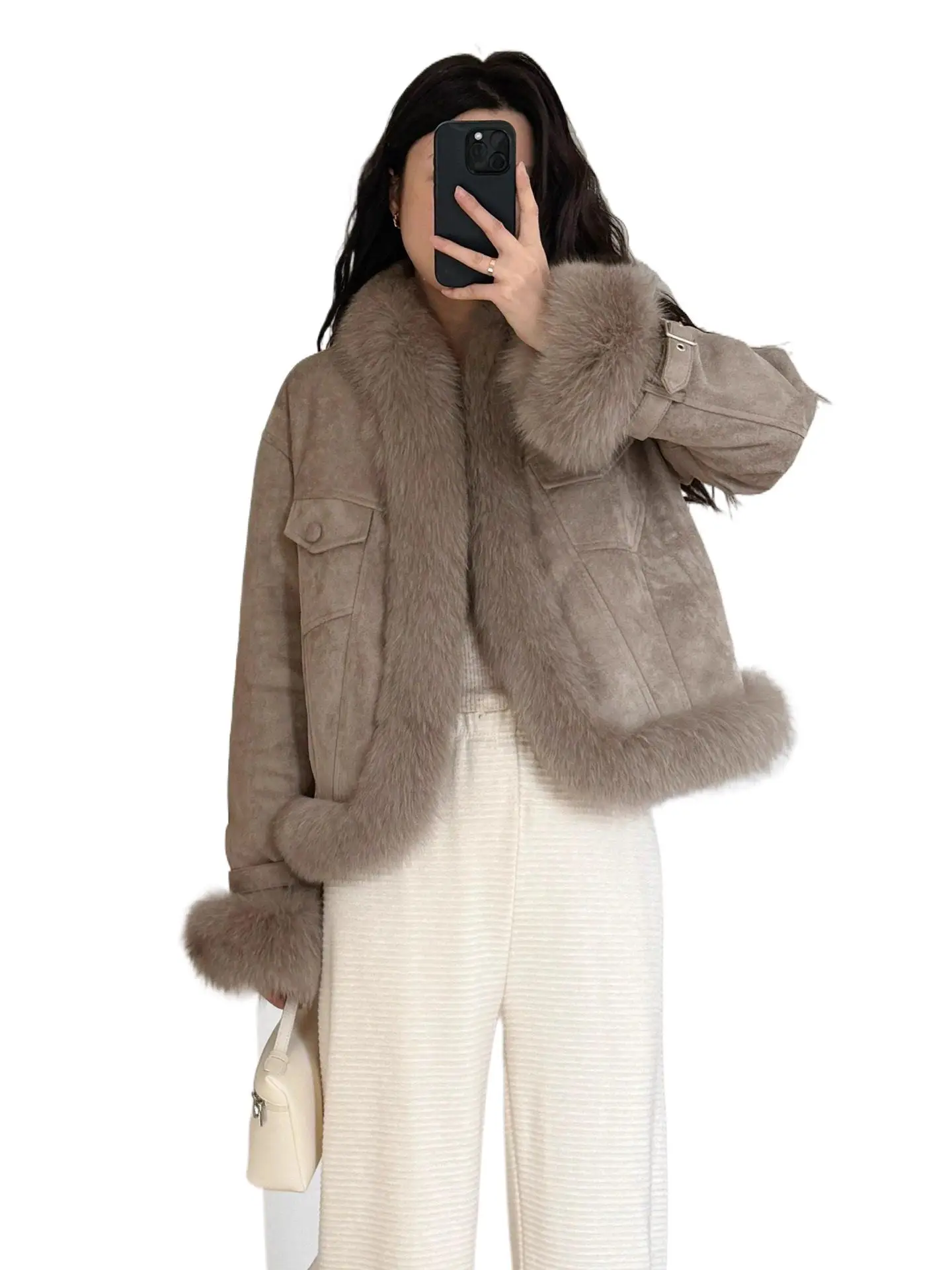 

Sweetheart Girl 2025 Winter New Style, короткая замшевая флисовая шуба из лисы, куртка на гусином пуху