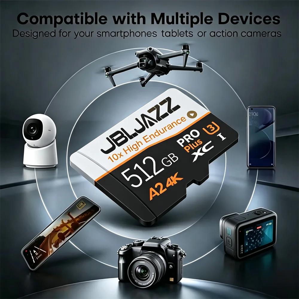 Tarjeta Micro SD de Alta Velocidad de 512 GB, Tarjeta de Memoria Flash TF para Teléfono, Cámara, Dron, Compatible con Samsung Clase 10 UHS-I