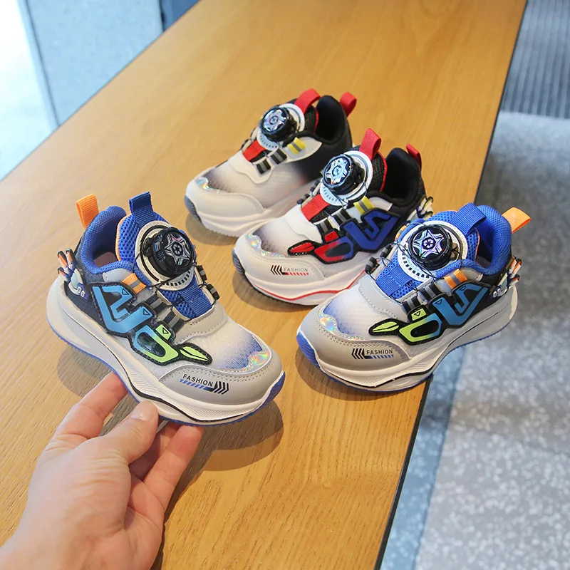 

Children's Sneakers2024Spring and Autumn Boy's Casual Shoes Rotating Button Girls' Running Shoes Breathable Baby Net Shoes Singl