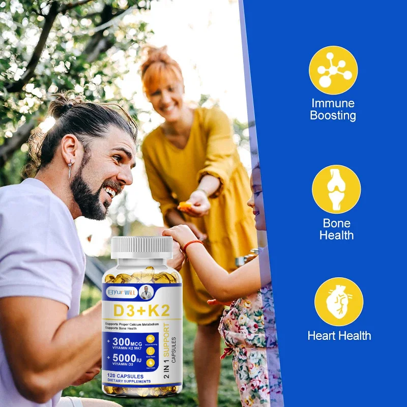 Vitamin D3+K2 Capsule ,Height Grow, Boost Calcium Absorption, Joint, Bone & Immune System Support, Nutrition Supplement Vegan