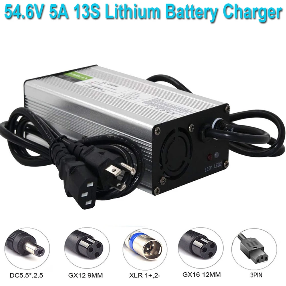 

54.6V 10 Amp Charger 48V 10A Li-ion Battery Smart Charger Black Aluminum Case Used for 13S 48 Volt Lithium Battery pack