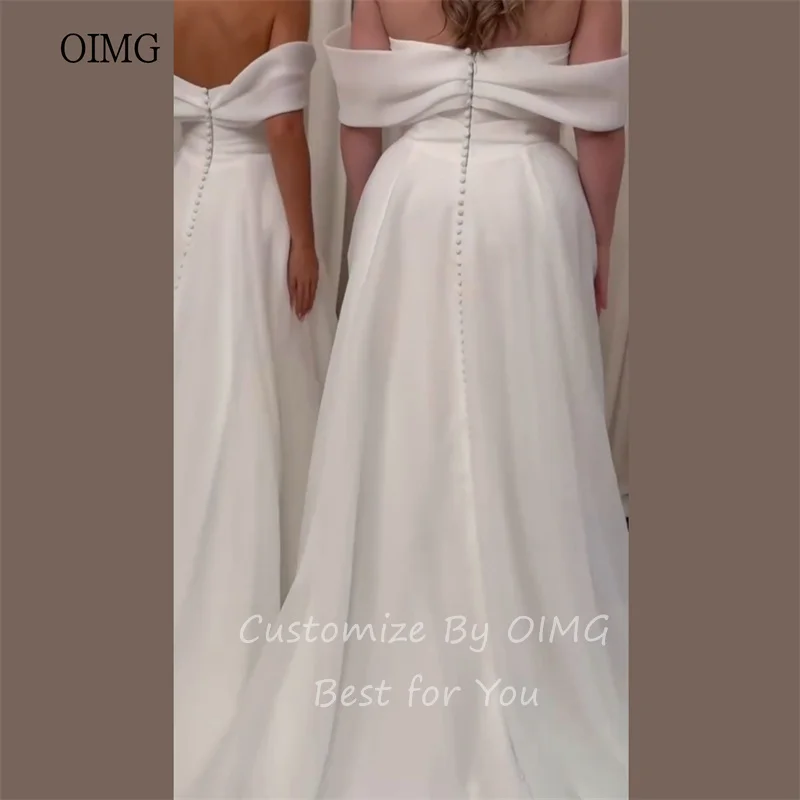 OIMG Ivory Off The Shoulder A Line Wedding Dress Button Back Bride Dresses Floor Length Wedding Gowns Customized