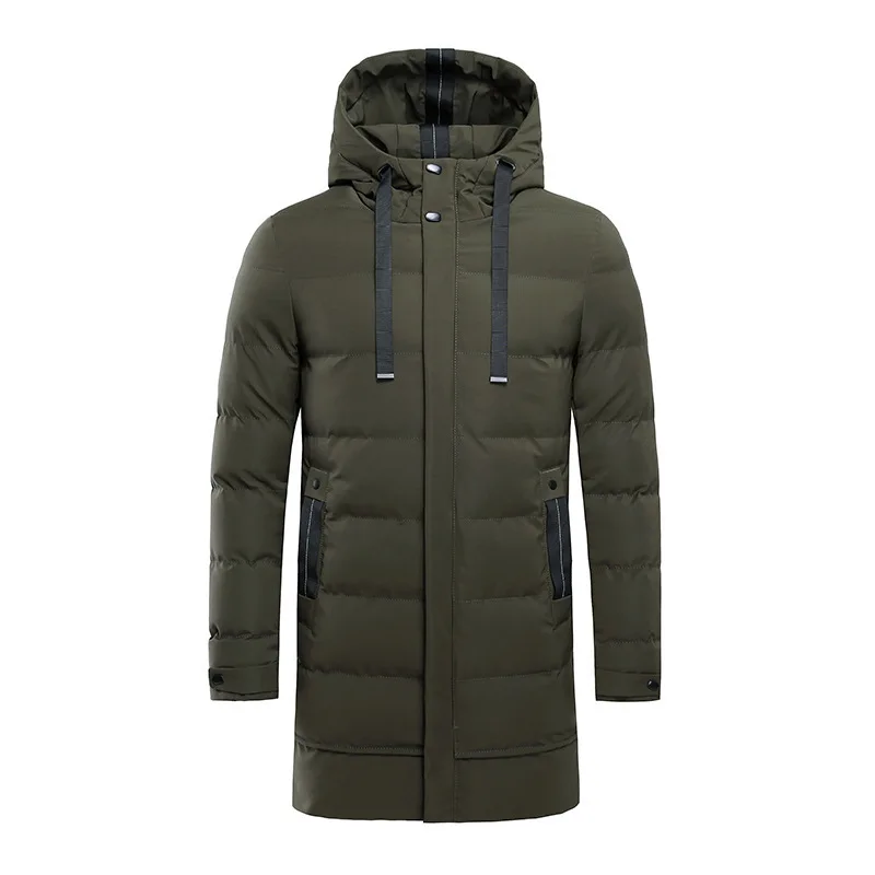Chaqueta gruesa larga para hombre, Parkas cálidas con capucha, abrigos clásicos a prueba de viento, Parka de algodón con bolsillo, ropa de abrigo