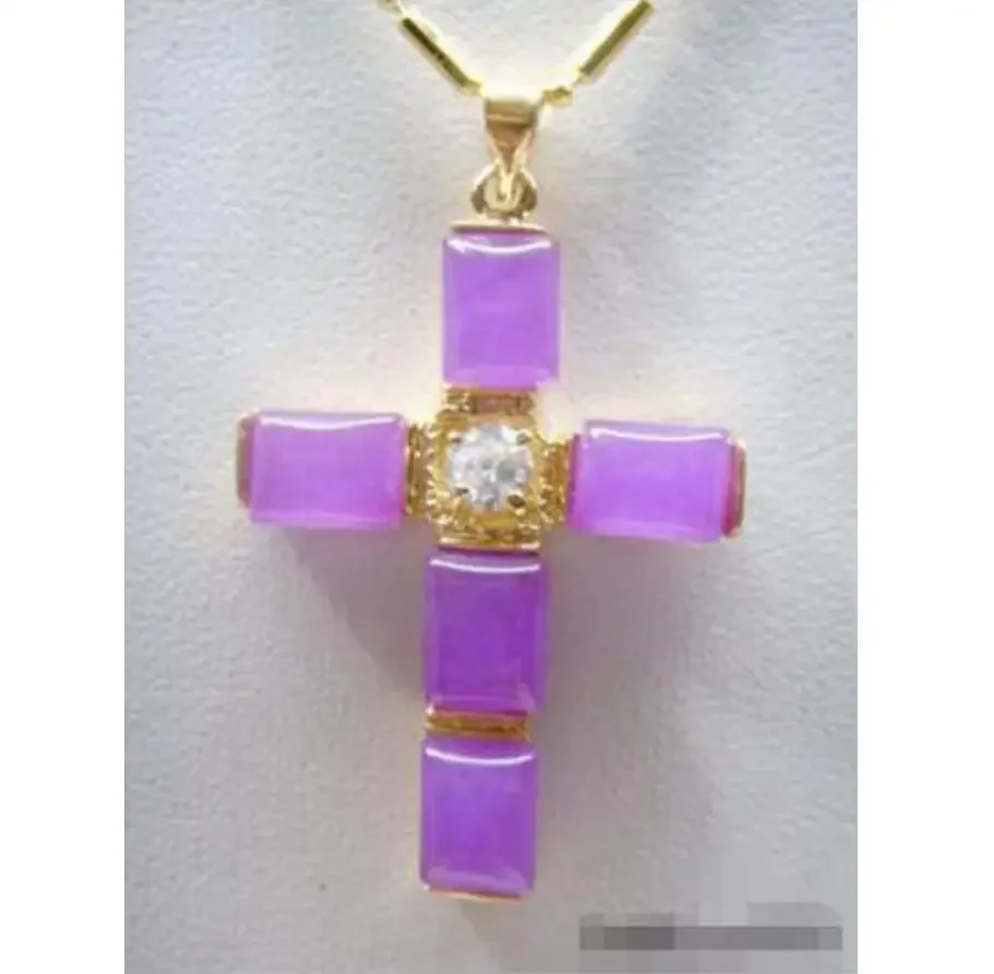 حار بيع نمط جديد بيربل اليشم 18KGP كريستال الصليب الحظ قلادة وقلادة #1