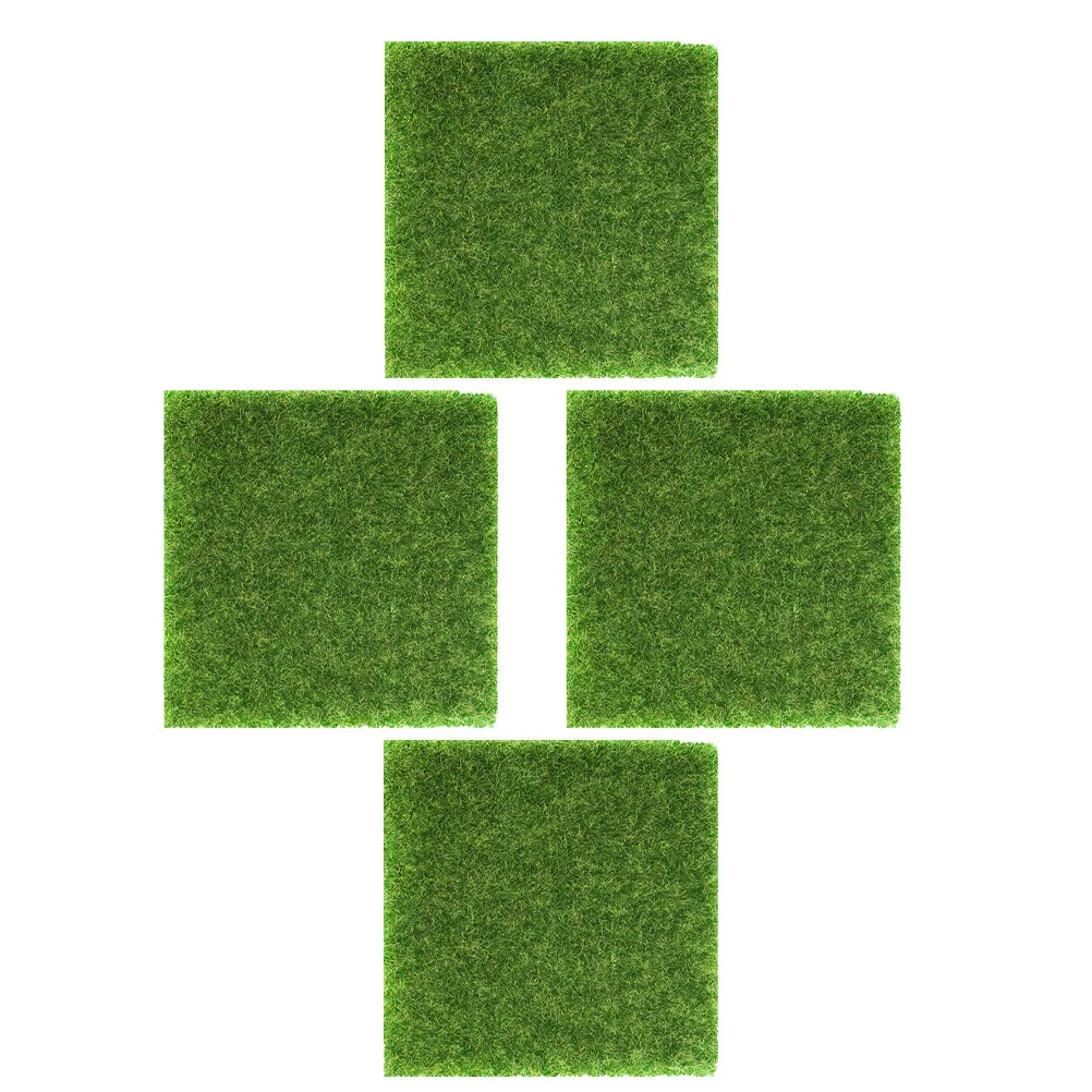 

4Pcs DIY Artificial Grass Turf Mat for Sand Table Fake Lawn Decoration Realistic Looking Sturdy Plastic Turf for Mini Landscape