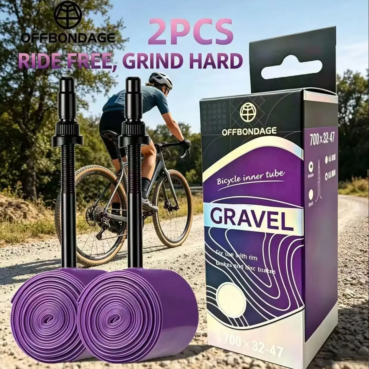 

OFFBONDAGE 2pcs Bike TPU Inner Tube Gravel Road Bicycle Tube Ultralight 45g French Valve 45/65mm 700x32-47C Cycling Accessorise