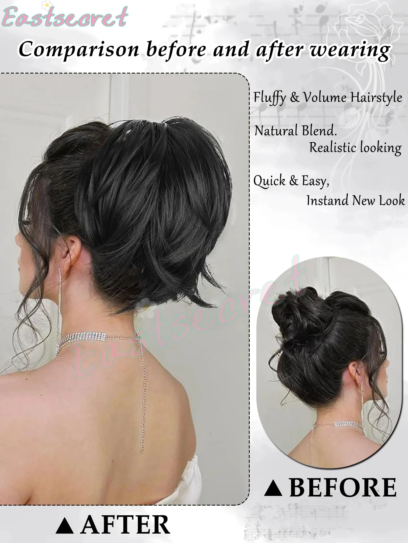Women's Elegant Claw Messy Bun HairPiece Scrunchies Synthetic Straight Chignon Ponytail Clip-in Hair Extensions Ponytail wig
