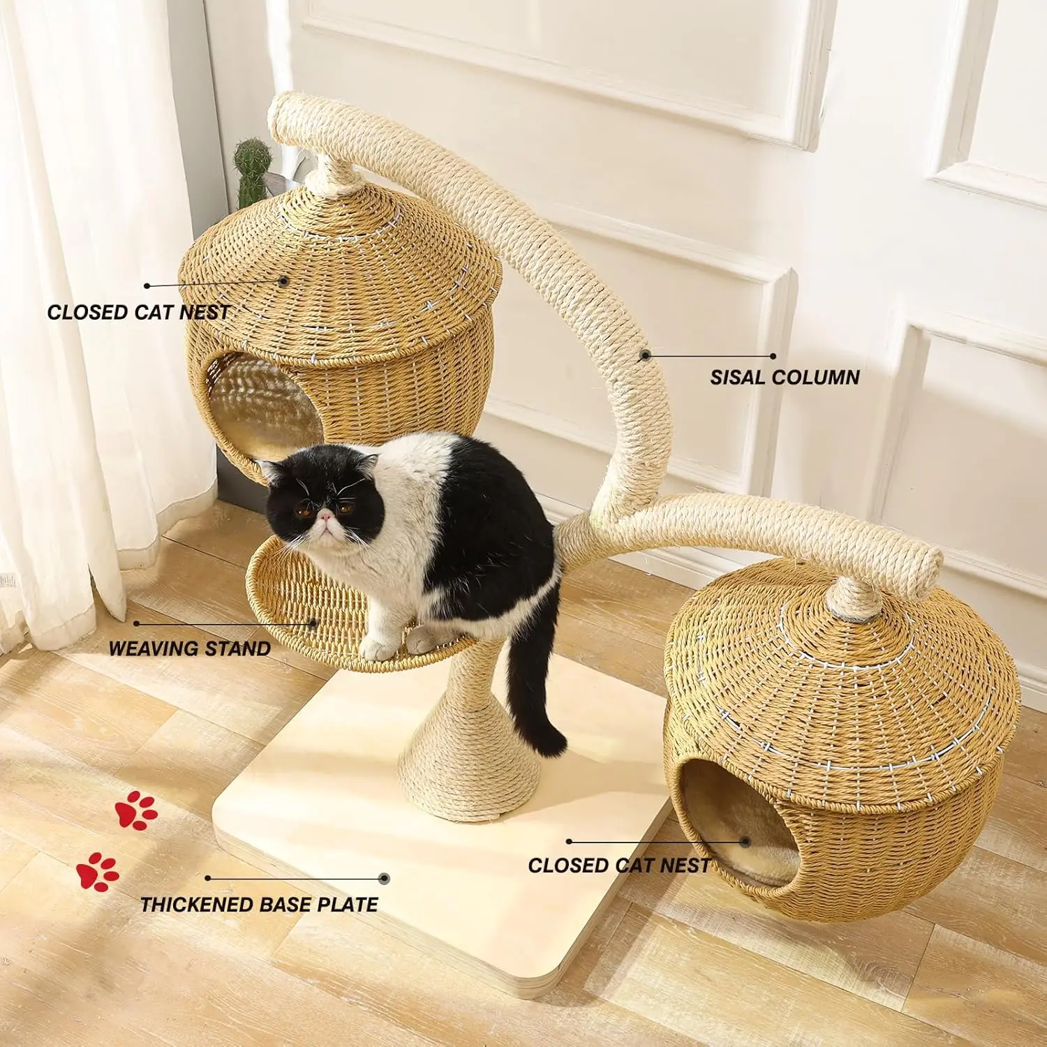 Big Modern Cat Tree with cage Tree Design, Condo Tower with Sisal-Covered Scratching Post, Cute and Stylish House