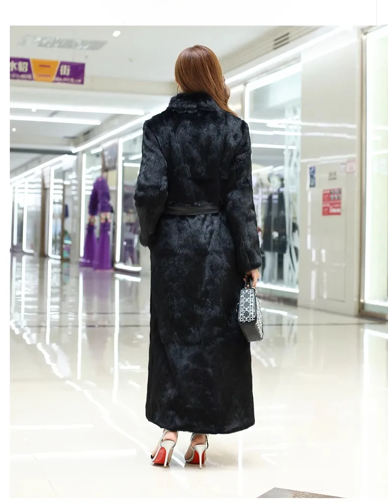 売れ筋新作 本物のウサギ毛皮 本革ジャケット 秋冬 ロング丈 高品質ウサギ毛皮コート 工場直販