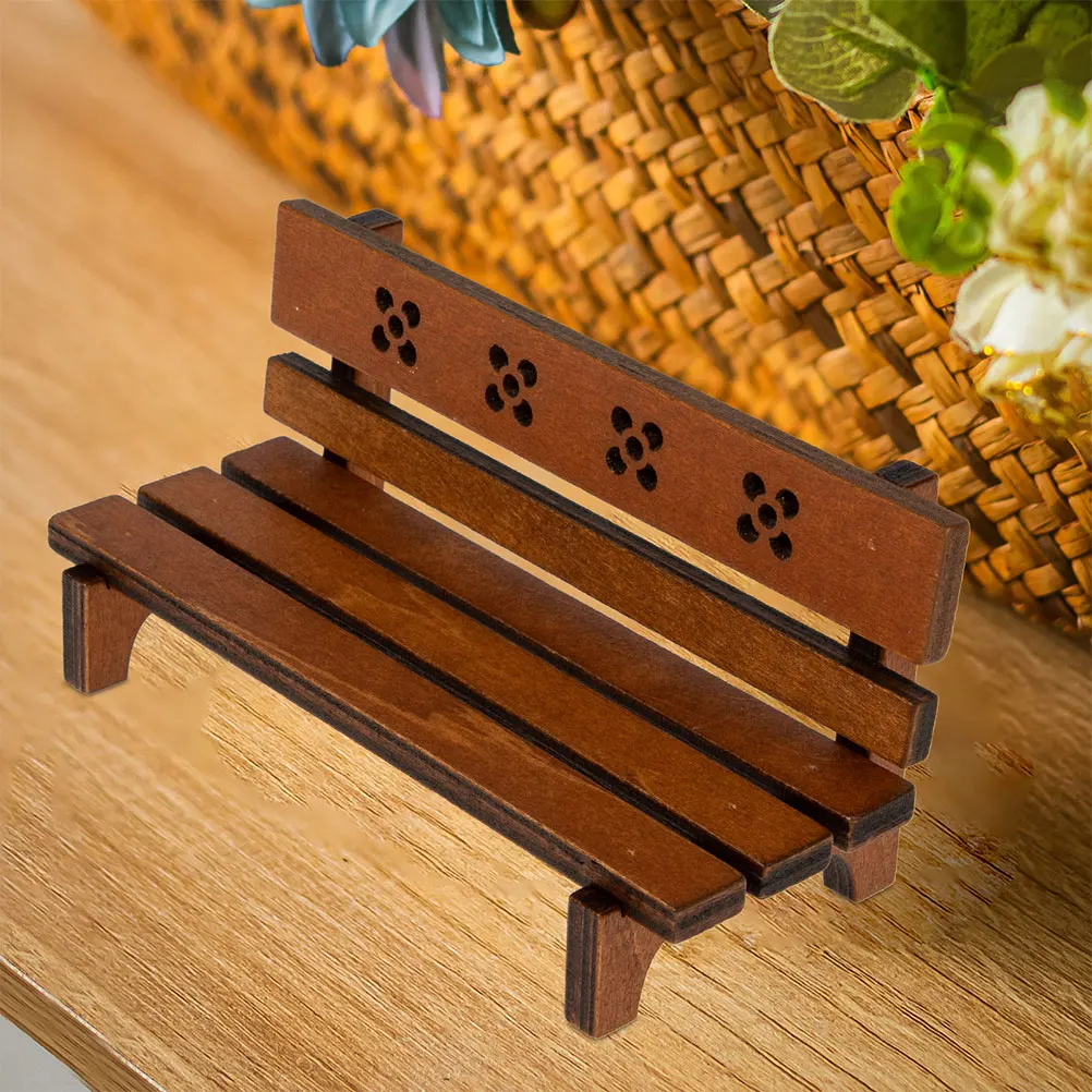 

2pcs Retro Park Bench Model Miniature Garden Furniture Wooden Benches Micro Landscape Ornament for Dollhouse Light Brown