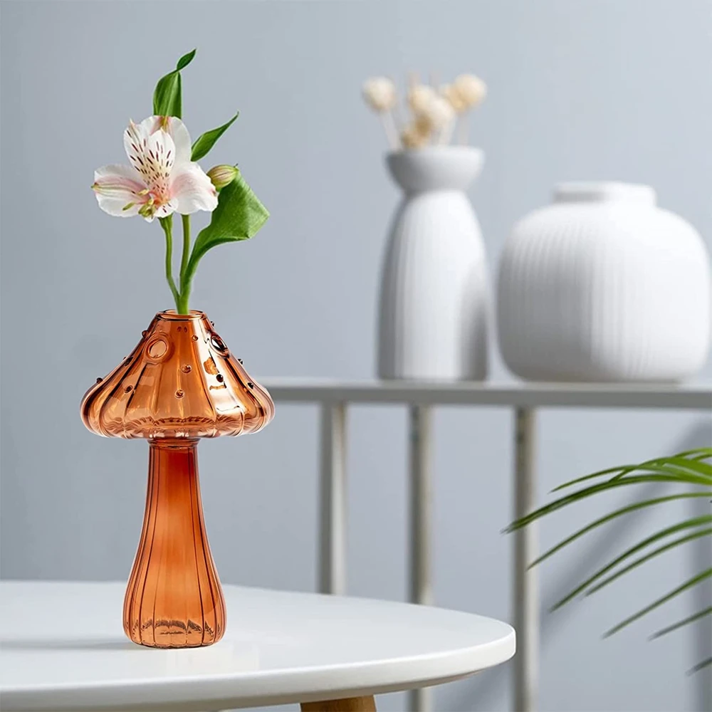 Glass Tabletop Vase Mushroom Shaped Flowerpot Flower Arrangement Desktop Plant Terrarium Container Home Office Table DecorationS