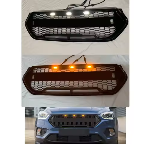Gloss Black LED Racing Grille For Ford Escape Kuga 2017 2018 2019 Front Bumper Mask Mesh Upper Grid