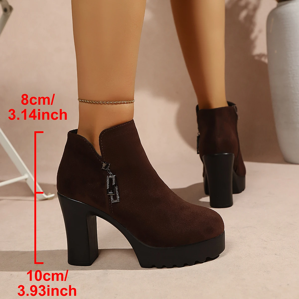 Winter Women's Fashion Simple Style Anti-Slip High Heel Short Boots New Round Head Comfortable Chunky Heel Women ankle boots