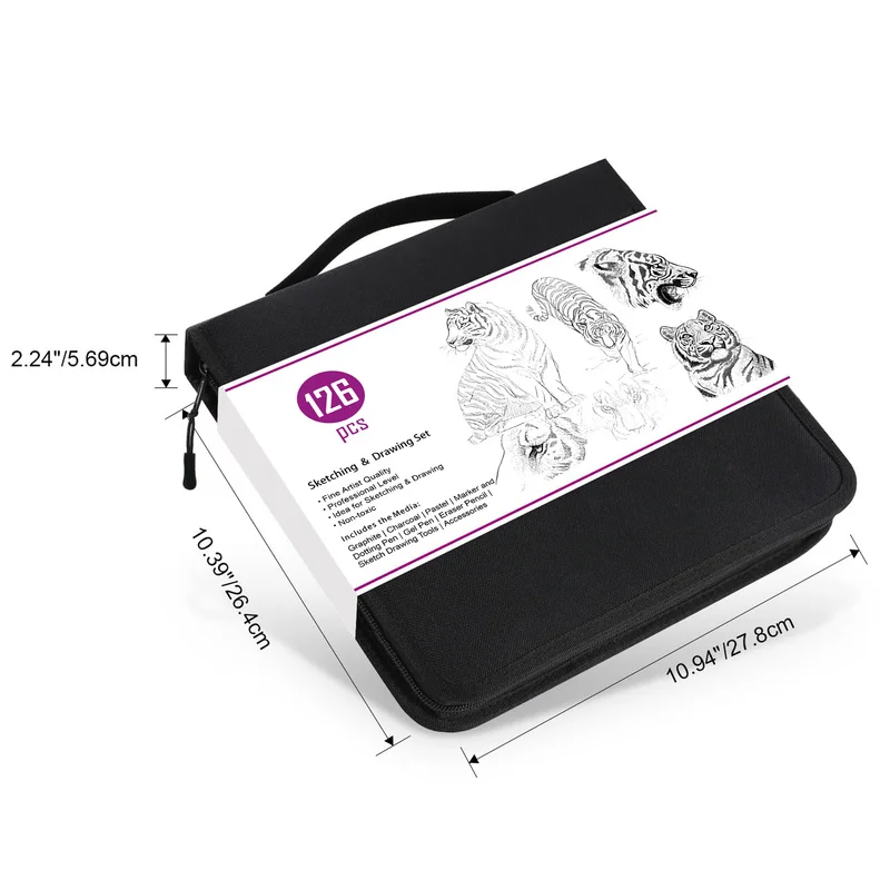 126 Piece Sketch Pencil Art Set with 3-Color Sketchbook,Graphite Pencils,Charcoal Pencils,Blending Tools and Drawing Accessories