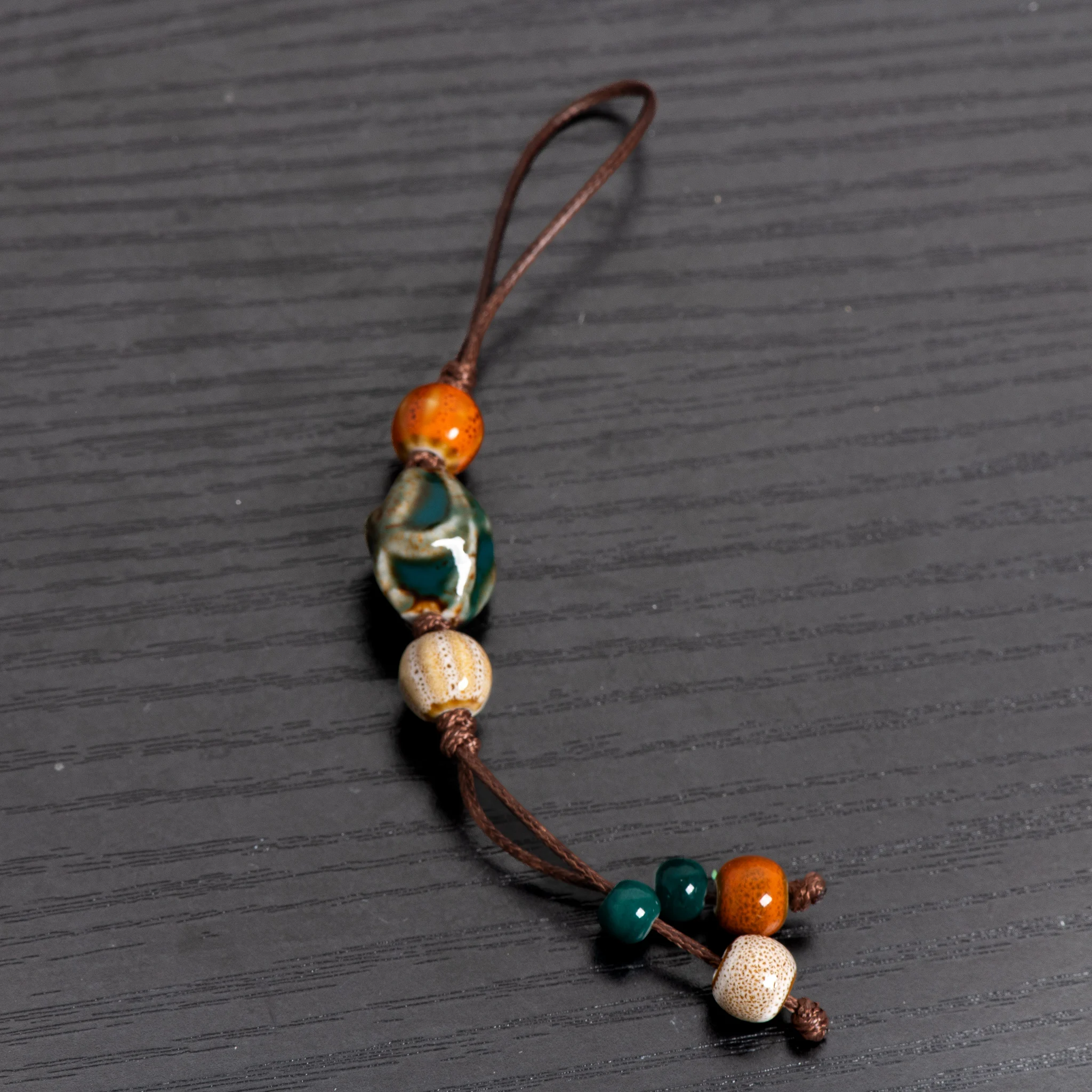 Handmade Vintage Ceramic Peach Charm Keychain Boho Bag Pendant Rustic Lucky Amulet S02-021