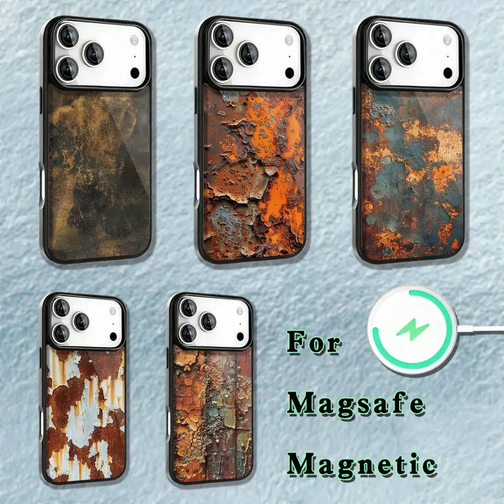 เคสโทรศัพท์สไตล์เรโทรอินดัสเทรียลสีสนิม สำหรับ iPhone 17,16,15,14,13,12,11,Pro,Max,Plus,Mini,SE4,E รองรับการชาร์จไร้สายแบบแม่เหล็ก Magsafe